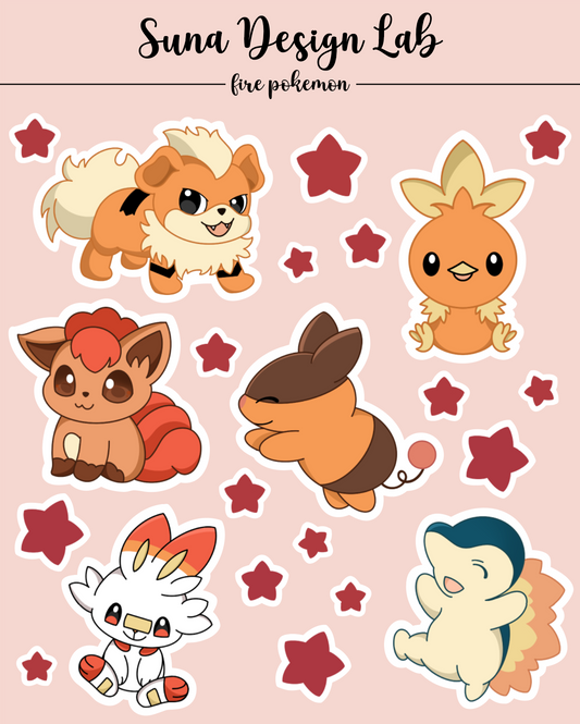 SS6 - Fire Pokemon Sticker Sheet